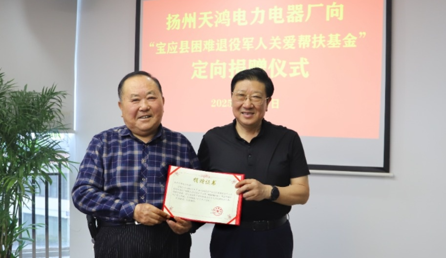 扬州天鸿电力电器厂向宝应县慈善总会定向捐赠20万元...